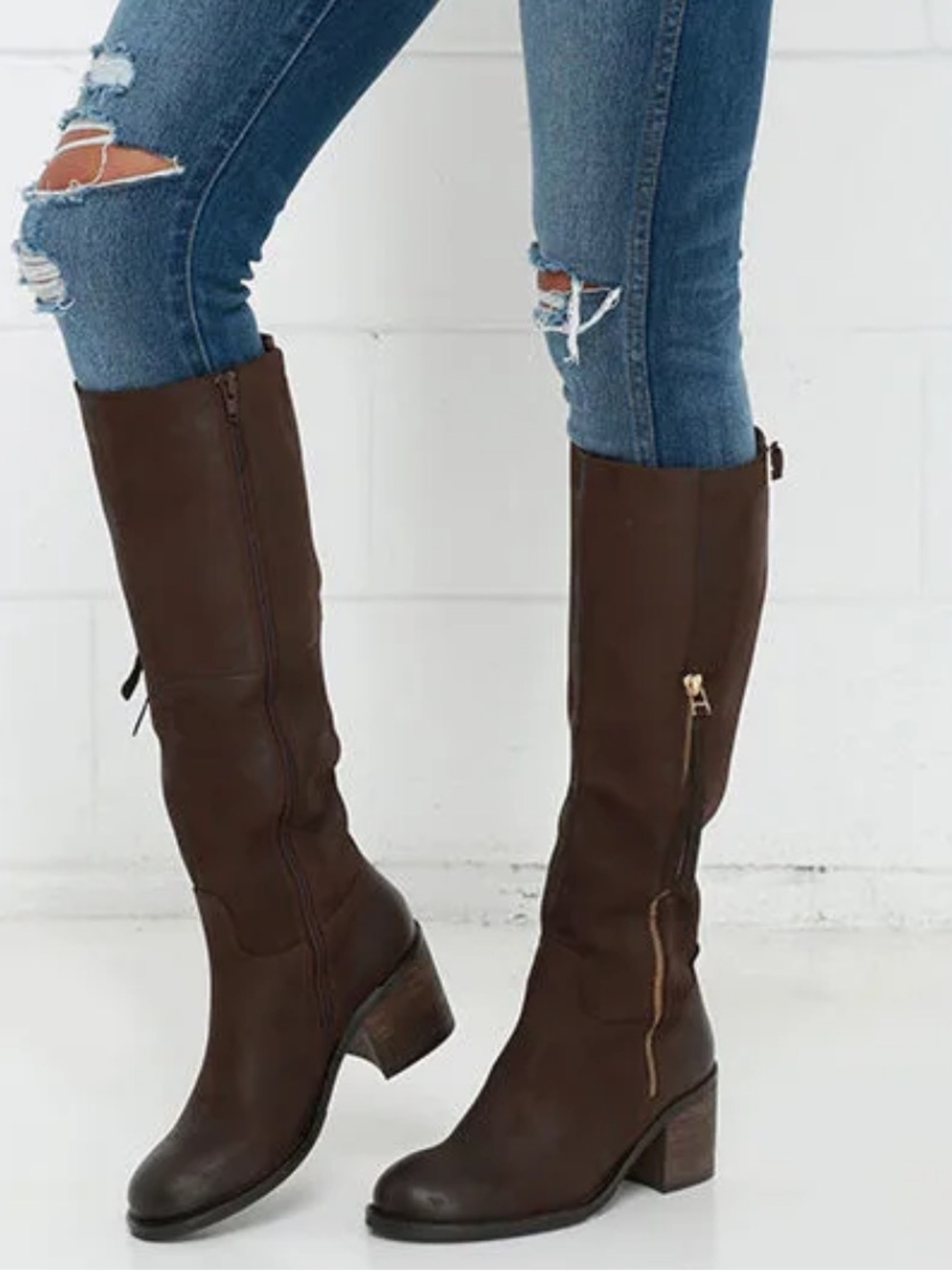 Steve Madden Antsy Leather Knee High Boots Brown 8